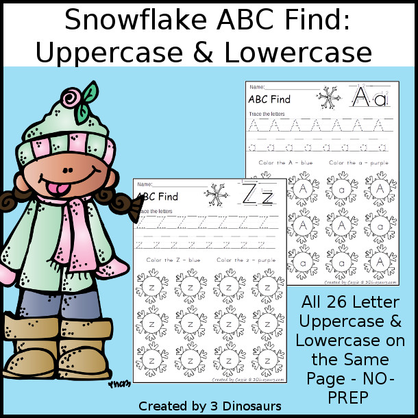 Easy No-Prep Snowflake ABC Find:  Uppercase & Lowercase - easy no-prep printables with a fun snowflake theme 26 pages with uppercase and lowercase together $ - 3Dinosaurs.com