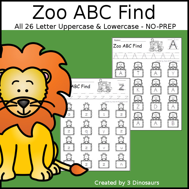 Easy No-Prep Zoo ABC Find - easy no-prep printables with a fun zoo animals theme 52 pages with uppercase and lowercase $ - 3Dinosaurs.com