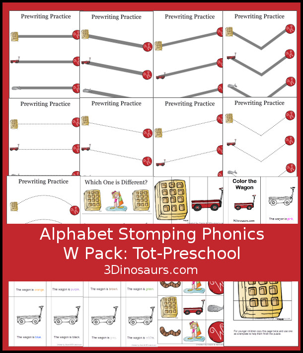 Free Alphabet Stomping Phonics W Tot-Preschool Pack - 20 pages of printables - 3Dinosaurs.com