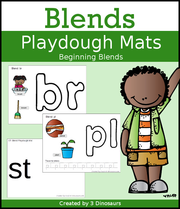 Blends Playdough Mats - with 20 different beginning blends sounds - three different types of playdough mats $ - 3Dinosaurs.com