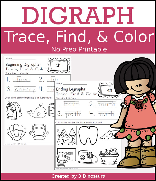 Digraph Trace, Find & Color $ - 3Dinosaurs.com