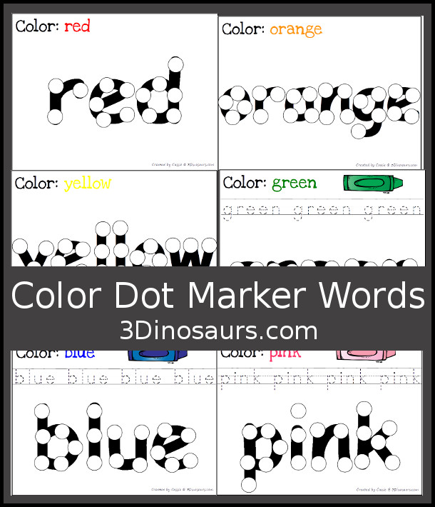 Free Color Dot Marker Words - 2 different types - 3Dinosaurs.com