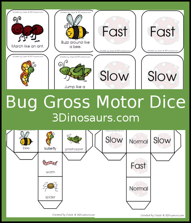 Free Bug Themed Gross Motor Dice - movement and speed dice for kids to have fun with - 3Dinosaurs.com