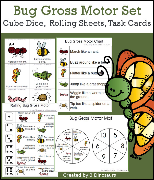 Bug Gross Motor Dice - with dice, rolling dice sheets, and gross motor cards so you can do fun spring themed movements. These are perfect for brain breaks, screen breaks, and mini gross motor centers - 3Dinosaurs.com