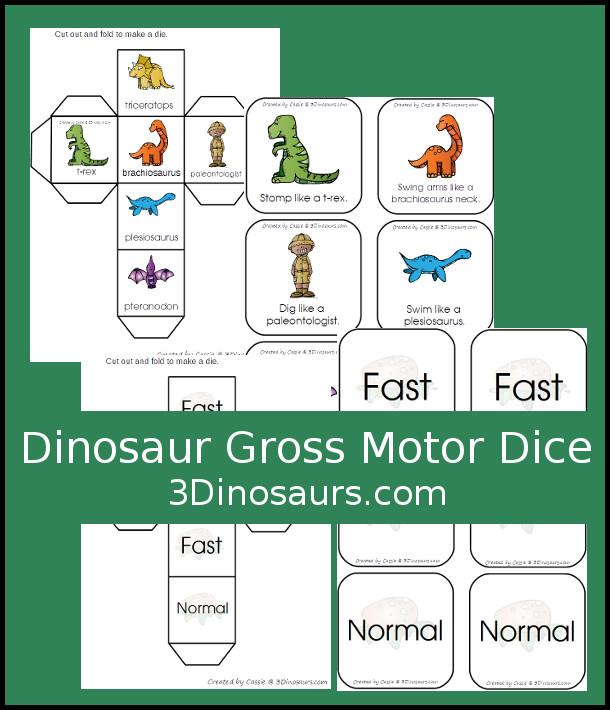 Free Stomping Dinosaur Gross Motor Dice - 2 sets of dice for kids to get moving and learn their dinosaur names - 3Dinosaurs.com