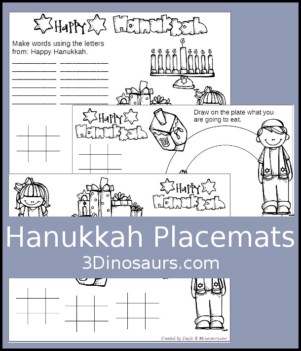 Free Hanukkah Placemats - 3 different mats - 3Dinosaurs.com