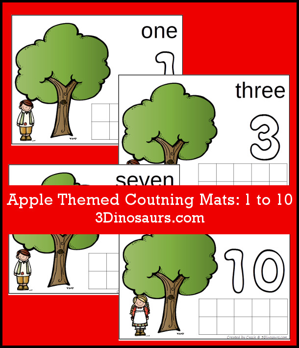 Free Apple Themed Counting Mats: Number 1 to 10 - 3Dinosaurs.com