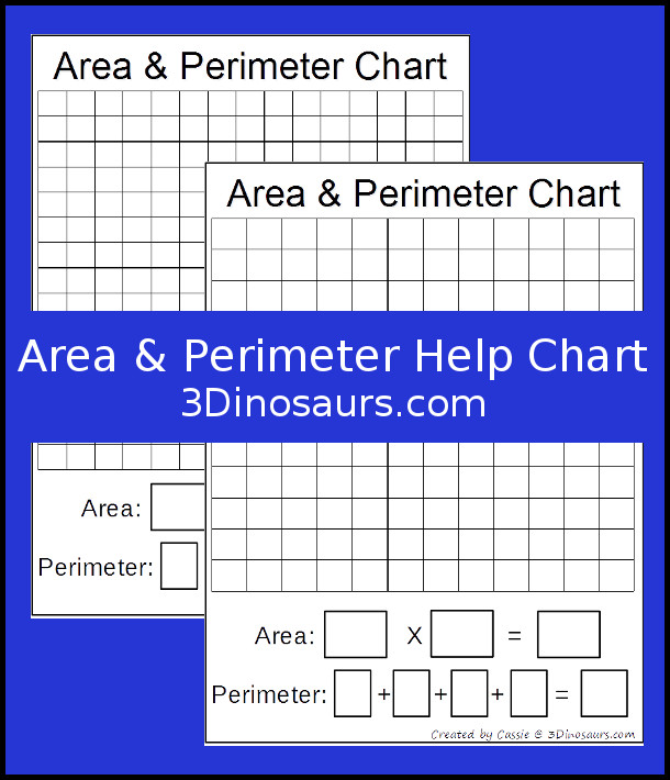 Free Area & Perimeter Help Chart Printable - 2 charts sizes 15x15 or 12x12 - 3Dinosaurs.com