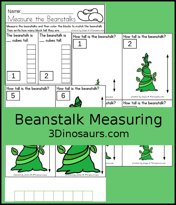 Free Measure the Beanstalk for Jack and the Beanstalk - 6 beanstalk's to measure, 1 recording sheet and 1 measuring tool- 3Dinosaurs.com