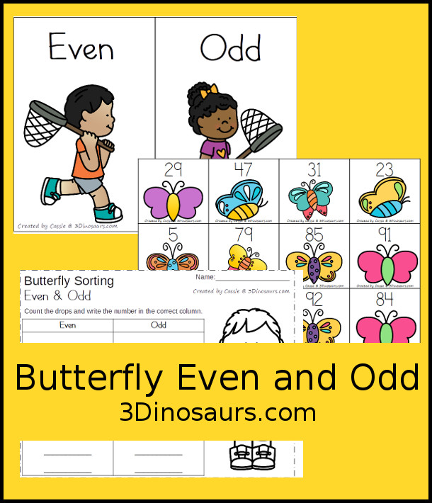 Free Butterfly Sorting Even and Odd - with 8 sorting numbers for even and 8 sorting numbers for odd with a sorting mat and recording sheet for the even and odd numbers. - 3Dinosaurs.com