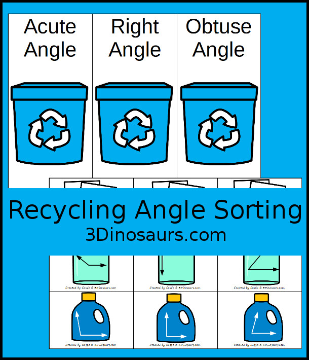 Free Recycling Sorting By Angles - sorting mat for acute angles, right angles and obtuse angles with 3 sorting cards for each - 3Dinosaurs.com