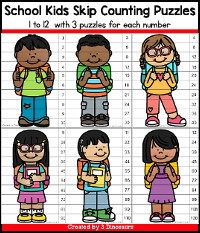 School Kids Skip Counting Puzzles: 1 to 12 - $1 Sale