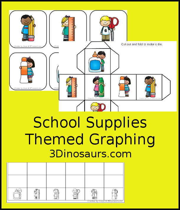 Free School Graphing - with graphing and 2 dice options and 1 graphing sheet - 3Dinosaurs.com #graphing #mathforkids #kindergarten #prek #freeprintable 