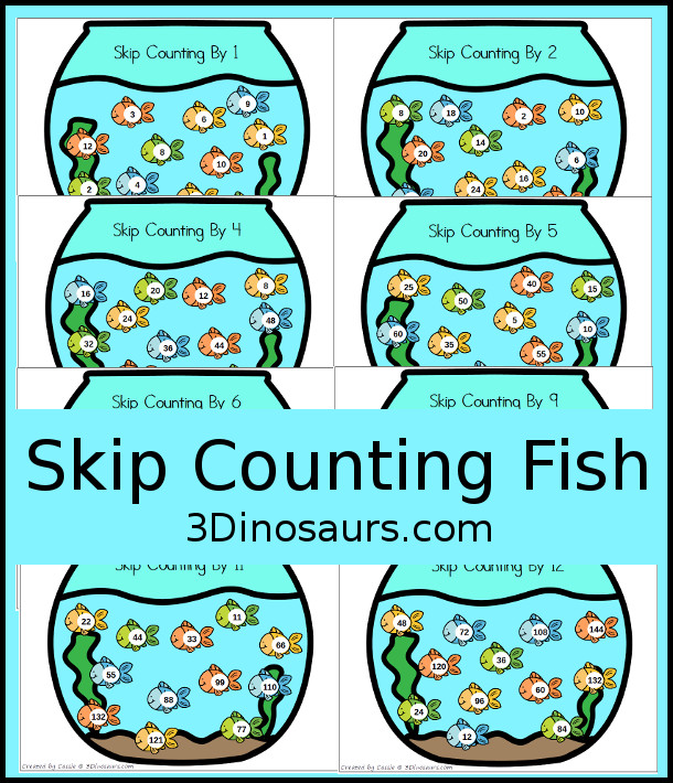 Free Skip Counting Fish - skip counting by numbers 1 to 12 learning mats - 3Dinosaurs.com