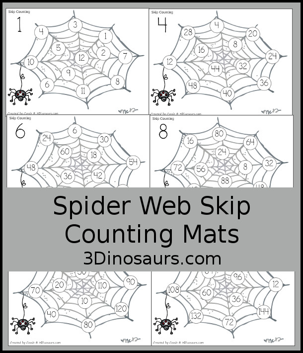 Free Spider Skip Counting Mat: Numbers 1 to 12 - fun skip counting mats that you can use for skip counting 12 times for each number - 3Dinosaurs.com