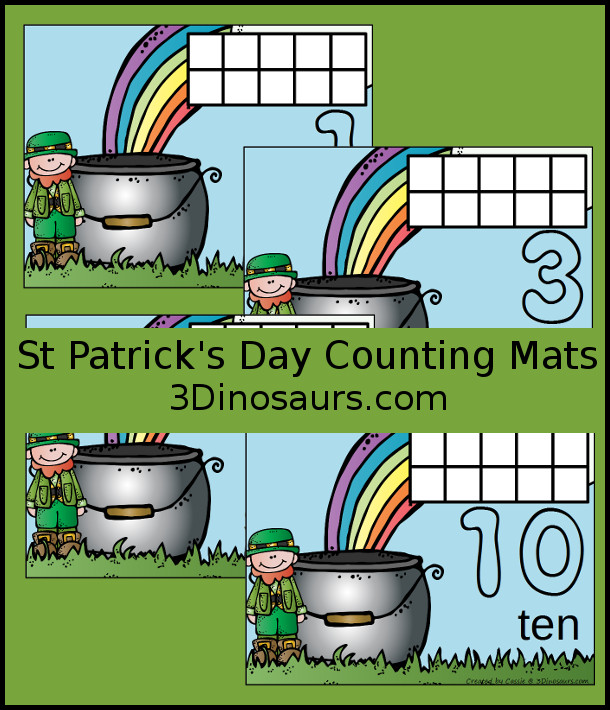 Free St Patrick's Day Themed Counting Mats: 1 to 10 - hands-on math with playdough number and ten frames - 3Dinosaurs.com