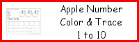 Apple Number Color & Trace 1 to 10