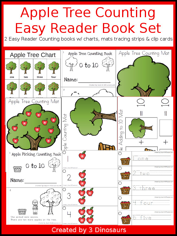 Apple Tree Counting Easy Reader Book Set - 2 types of counting books from 0 to 10 with hands-on matching activities and charts - 3Dinosaurs.com