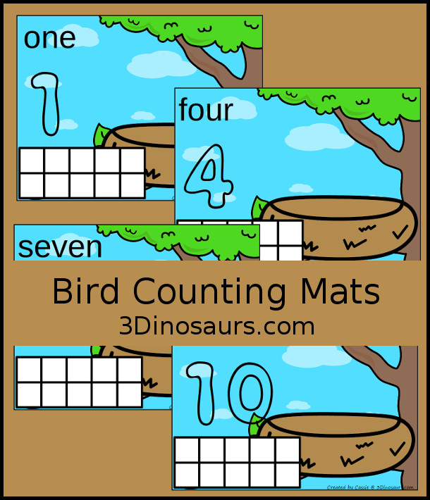 Free Bird Counting Mats - with number mats from 1 to 10 with eggs for counting and birds for the ten frame. You have a playdough numerical number - 3Dinosaurs.com