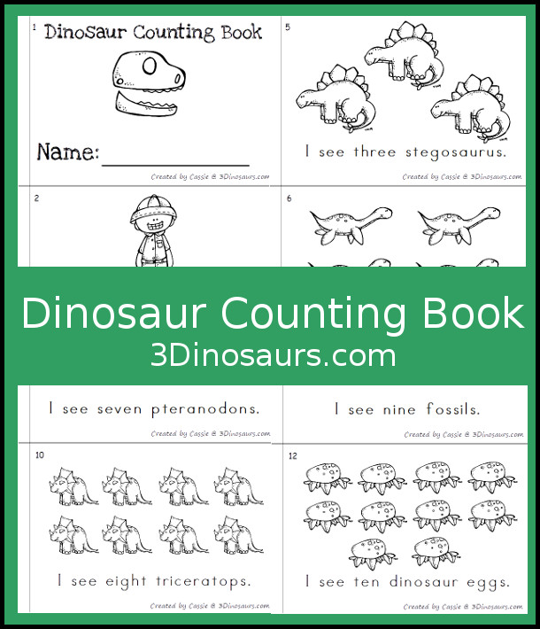 Free Dinosaur Counting Book - numbers 0 to 10 - 3Dinosaurs.com