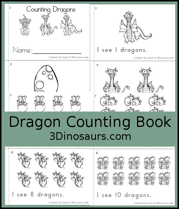 Free Dragon Counting Easy Reader Book Printable - with numbers 0 to 10 with counting different dragons on each page. A great counting book for kids in prek and kindergarten. - 3Dinosaurs.com