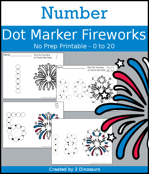 Firework Dot the Number & Count the Dots - numbers 0 to 20 with dot marker activities for kids to work on numbers and counting - 3Dinosaurs.com