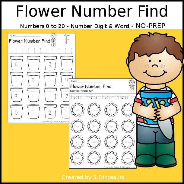 Flower Number Find  - easy to use no-prep printable $ - 3Dinosaurs.com