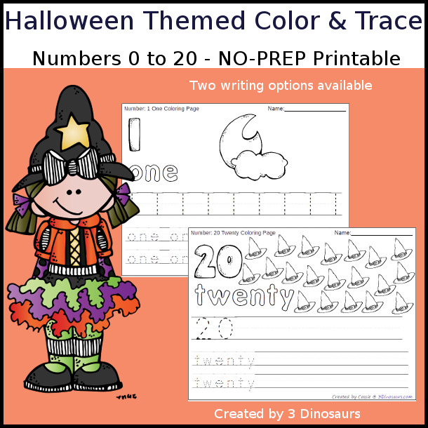 No-Prep Halloween Themed Number Color and Trace - easy no-prep printables with a fun Halloween theme 44 pages with two options for the numbers tracing or writing $ - 3Dinosaurs.com