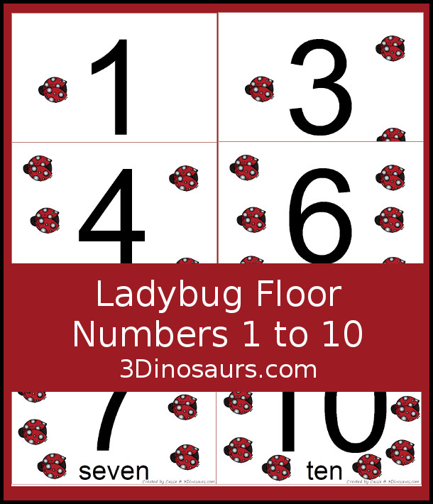 Free Ladybug Floor Numbers 1 to 10 - ten mats with numbers 1 to 10 and matching ladybugs that count up to that number - 3Dinosaurs.com