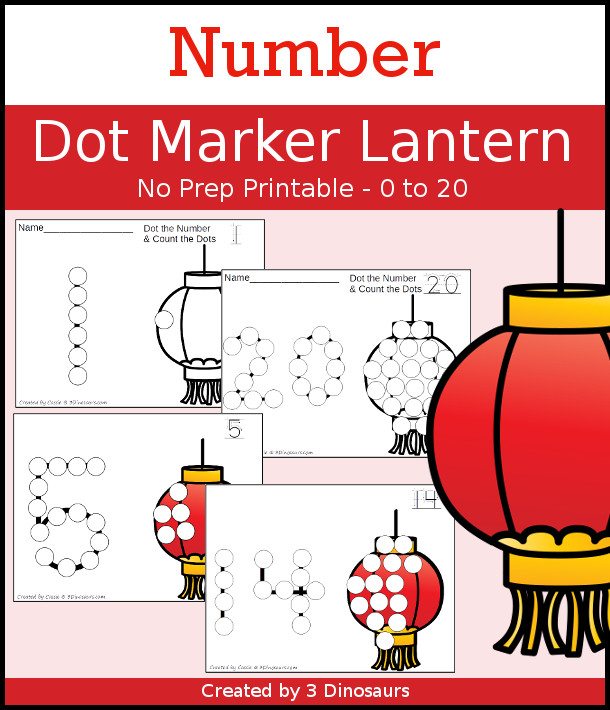 Lantern Dot the Number & Count the Dots - numbers 0 to 20 with dot marker activities for kids to work on numbers and counting - 3Dinosaurs.com