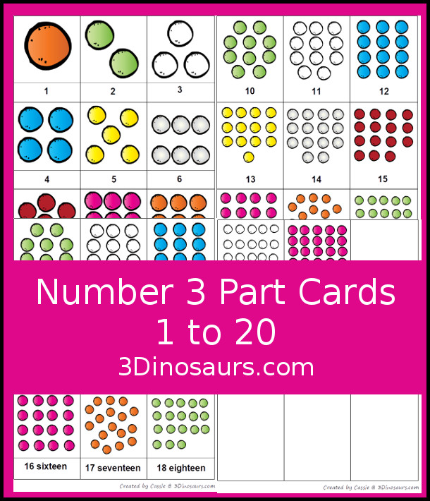 Number 3 Part Cards 1 to 20 - 3Dinosaurs.com