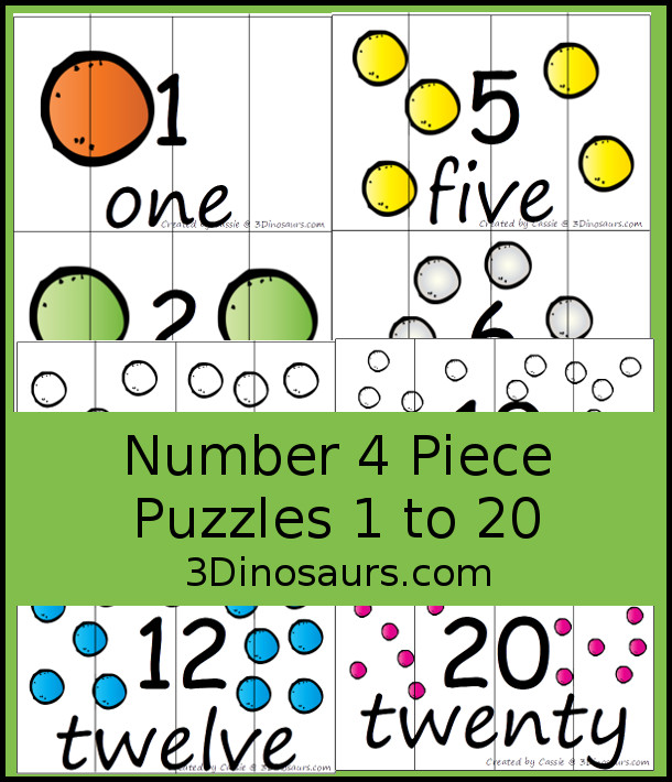 Number 4 Piece Puzzles 1 to 20 - 3Dinosaurs.com