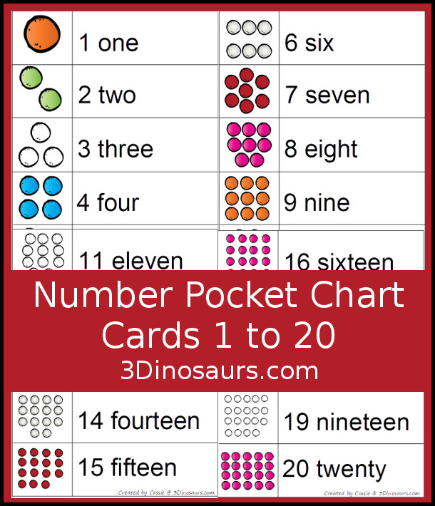 Number Pocket Chart Cards 1 to 20  - 3Dinosaurs.com