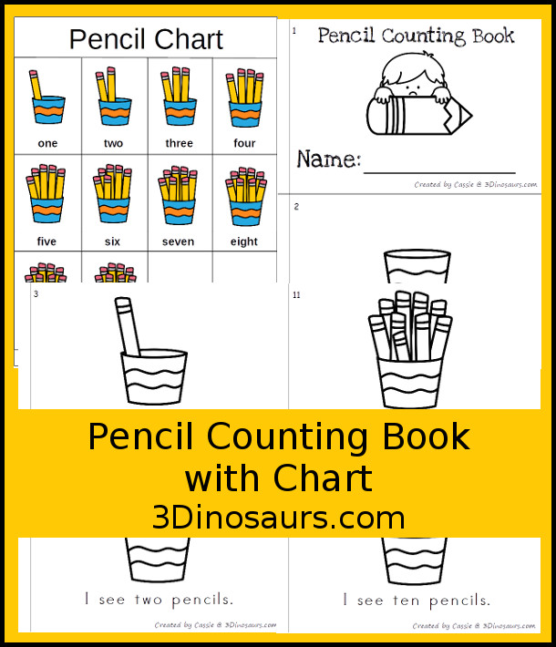 FREE Pencil Easy reader number book with matching number chart - 3Dinosaurs.com