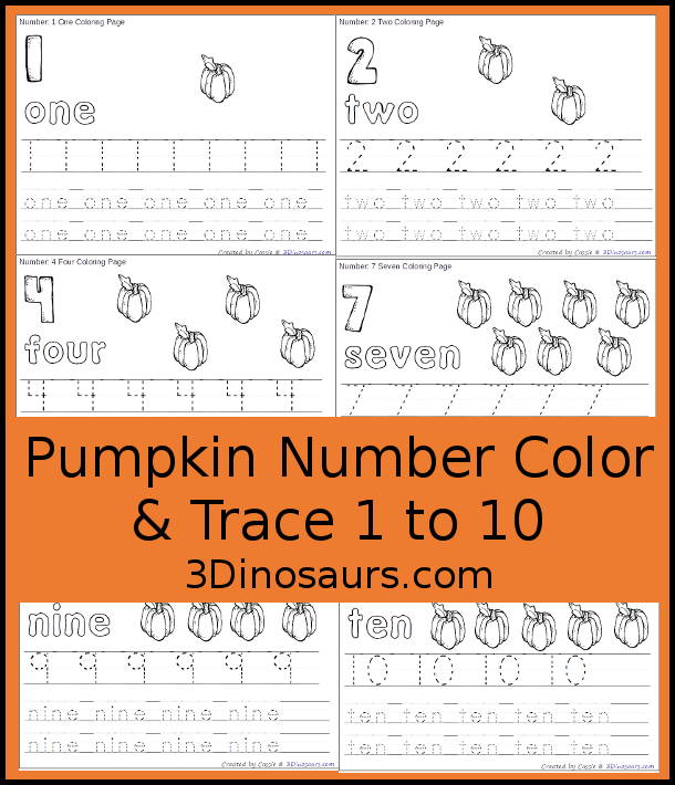 Free Pumpkin Number Color & Tracing Printable: Numbers 0 to 10 – 3 ...