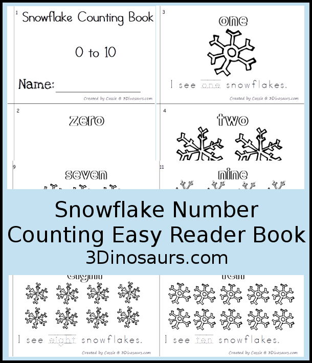 Free Snowflake Number Word Counting Book Printable - with numbers from - to 10 for tracing, coloring and counting snowflake - 3Dinosaurs.com