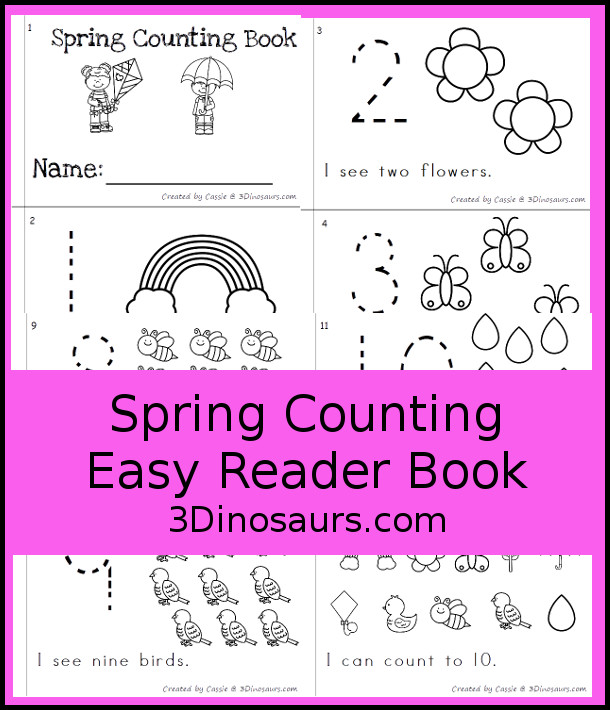 FREE Spring Easy Reader number counting book with numbers 1 to 10 - 3Dinosaurs.com