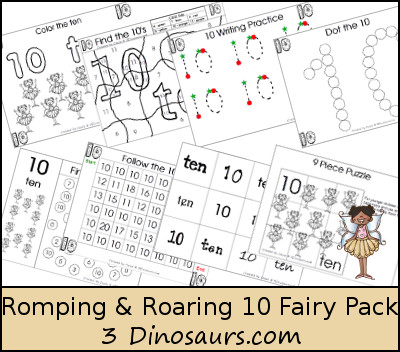 Romping & Roaring Number 10 Pack Fairy Theme - 3Dinosaurs.com