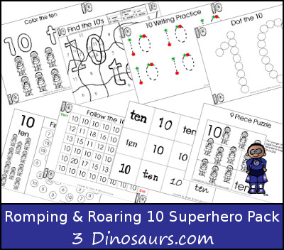 Romping & Roaring Number 10 Pack Superhero Theme - 3Dinosaurs.com