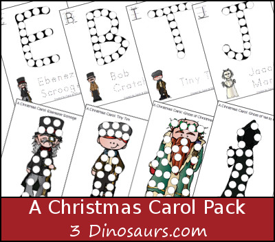 Free A Christmas Carol: Dot Marker Printables - 20 pages with Uppercase letters and characers - 3Dinosaurs.com