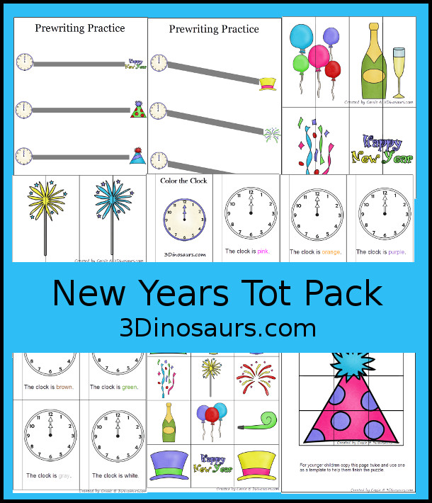 Free New Years Tot Pack - with a mix of hands-on and no-prep activities for New Years - 3Dinosarus.com