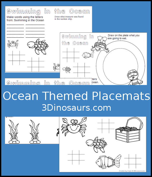 Free Ocean Themed Placemats - 4 different placemats to pick from - 3Dinosaurs.com