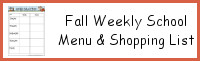 Fall Themed Weekly School Menu & Shoppping List