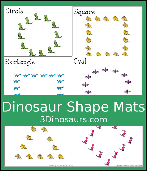 Free Fun Hands-On Dinosaur Shape Mats - 10 shape mats for kids to learn their shapes with - 3Dinosaurs.com