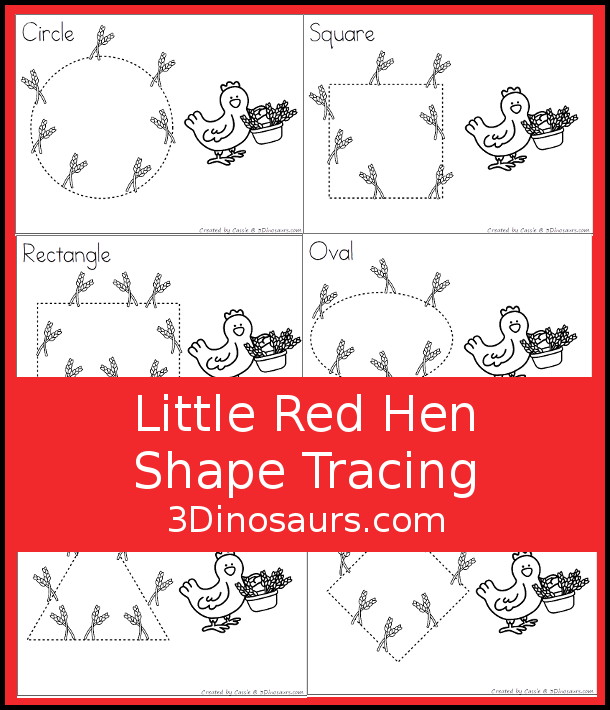 Free Little Red Hen Shape Tracing - 9 shapes for kids to work on with a fun pumpkin theme - 3Dinosaurs.com