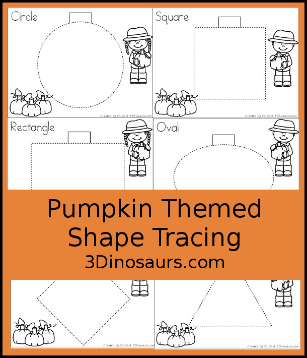 Free Pumpkin Shape Tracing - 9 shapes for kids to work on with a fun pumpkin theme - 3Dinosaurs.com