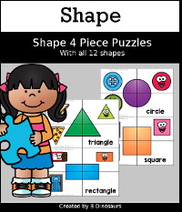 4 Piece Shape Matching Puzzle Printable