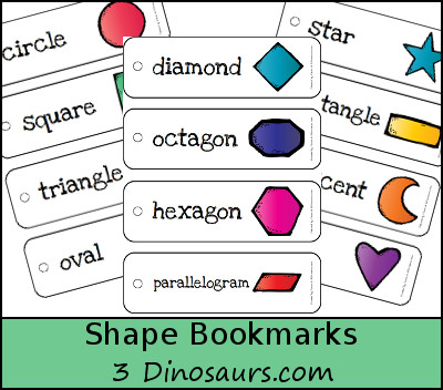 Free Shape Bookmarks - 12 different shapes - 3Dinosaurs.com