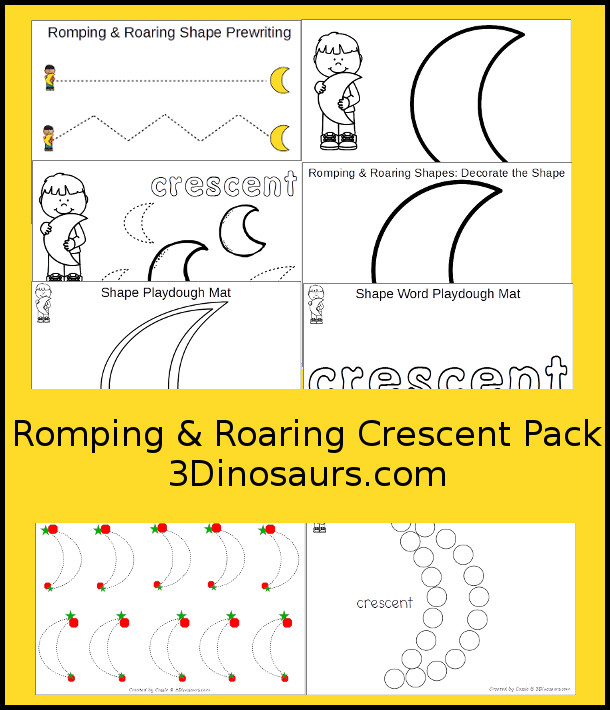 Free Romping & Roaring Crescent Pack - 10 pages of activities - 3Dinosaurs.com