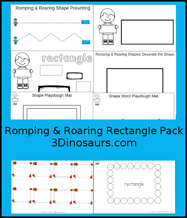 Free Romping & Roaring Rectangle Pack - 10 pages of activities all with a circle theme for kids. - 3Dinosaurs.com